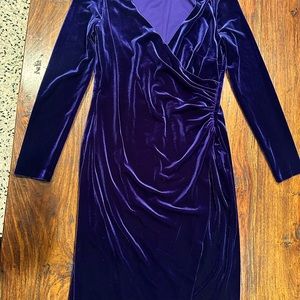 Ralph Lauren Women's Torelana Velvet Burnout MIDI Dress Navy Size 8